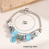 Glass Pearl Bead Bracelet — Retro Floral Charm Design