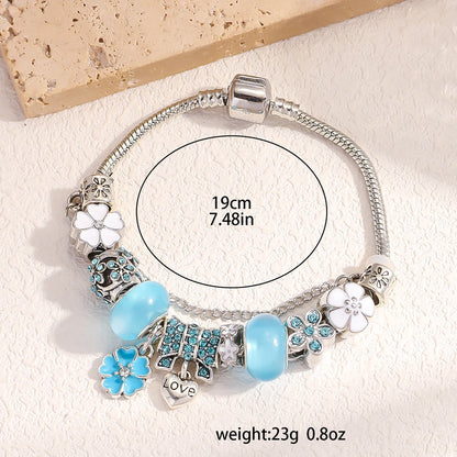 Glass Pearl Bead Bracelet — Retro Floral Charm Design