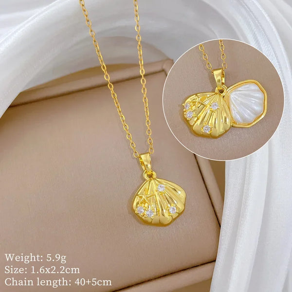 Fashionable and Luxurious Peach Heart Pearl Oyster Necklace, Personalized and Versatile Stainless Steel Clavicle Chain goobingoo
