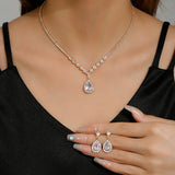 Elegant Droplet Necklace Earrings Set Wedding Party Jewelry