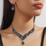 Rhinestone Teardrop Jewelry Set Necklace Earrings Wedding Bridal