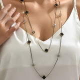 Black Rose Pendant Necklace Gothic Long Statement Chain