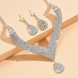 Rhinestone Teardrop Jewelry Set Necklace Earrings Wedding Bridal