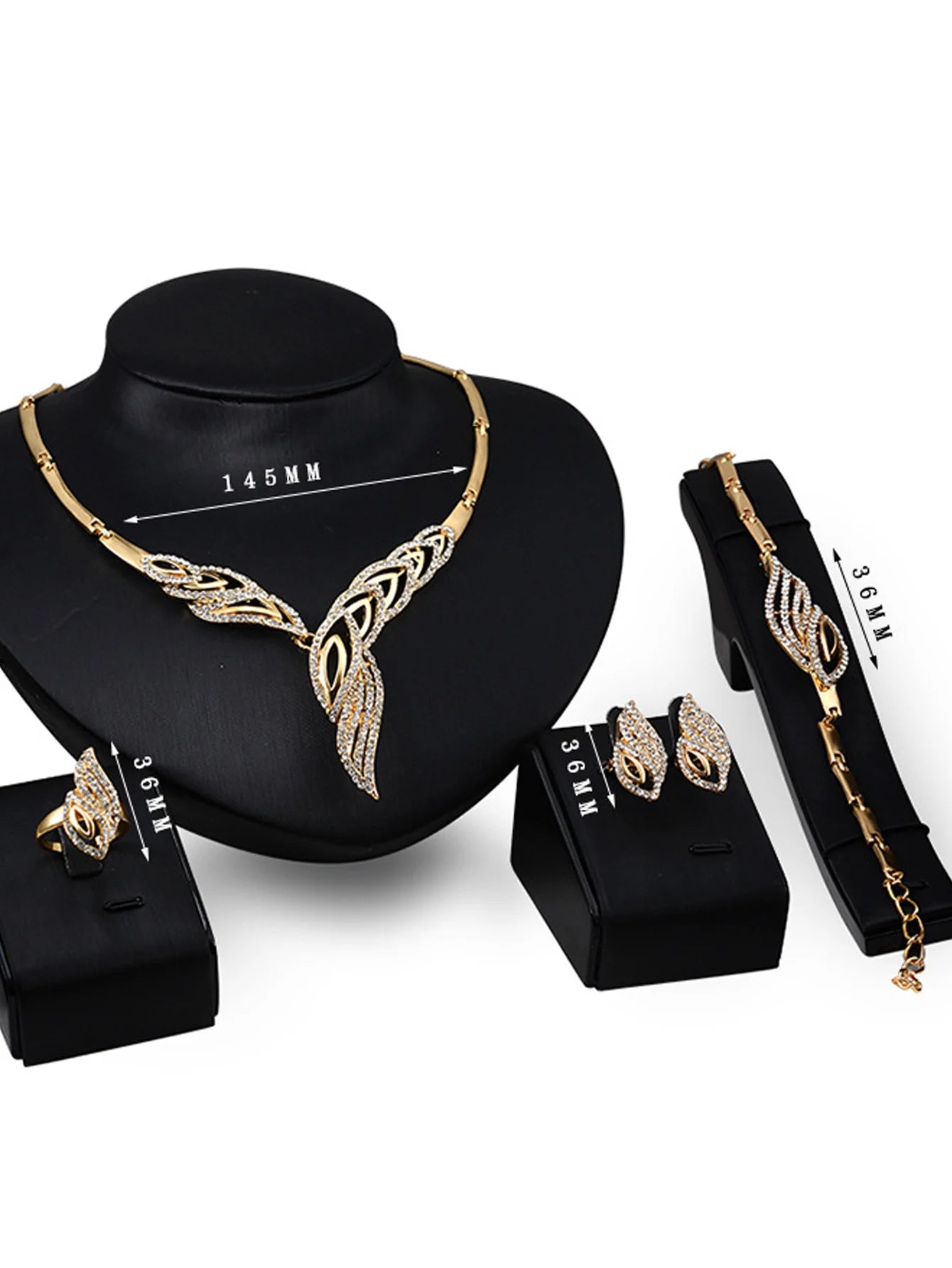 Luxury Metal Jewelry Set Necklace Earrings Bracelet Ring