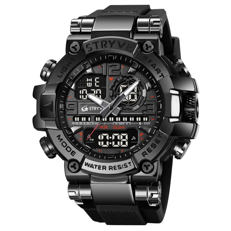 New STRYVE Watch for Men's Digital-Analog Dual Movement Luminous Calendar Waterproof Watches Fashion Men's Sports Watch 8025 goobingoo