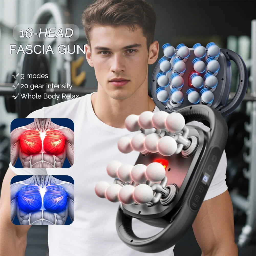 goobingoo 16-Head Fascia Gun Muscle Massager - High-Frequency Deep Tissue Percussion Massager