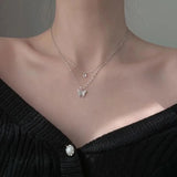 Double Layer Butterfly Necklace Sparkling Elegant Jewelry