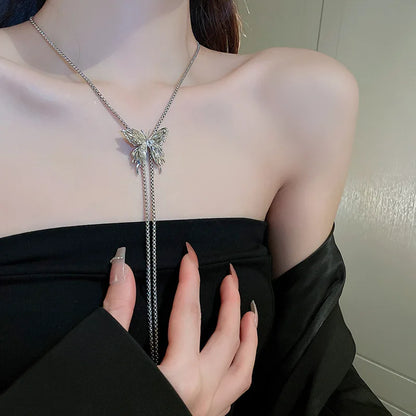 Black Rose Pendant Necklace Gothic Long Statement Chain