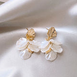 Gold Petal Tassel Earrings Fairy Shell Elegant Drop Jewelry