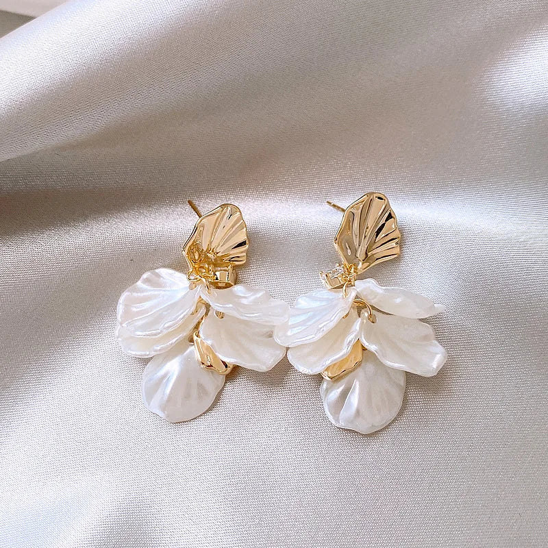 Gold Petal Tassel Earrings Fairy Shell Elegant Drop Jewelry