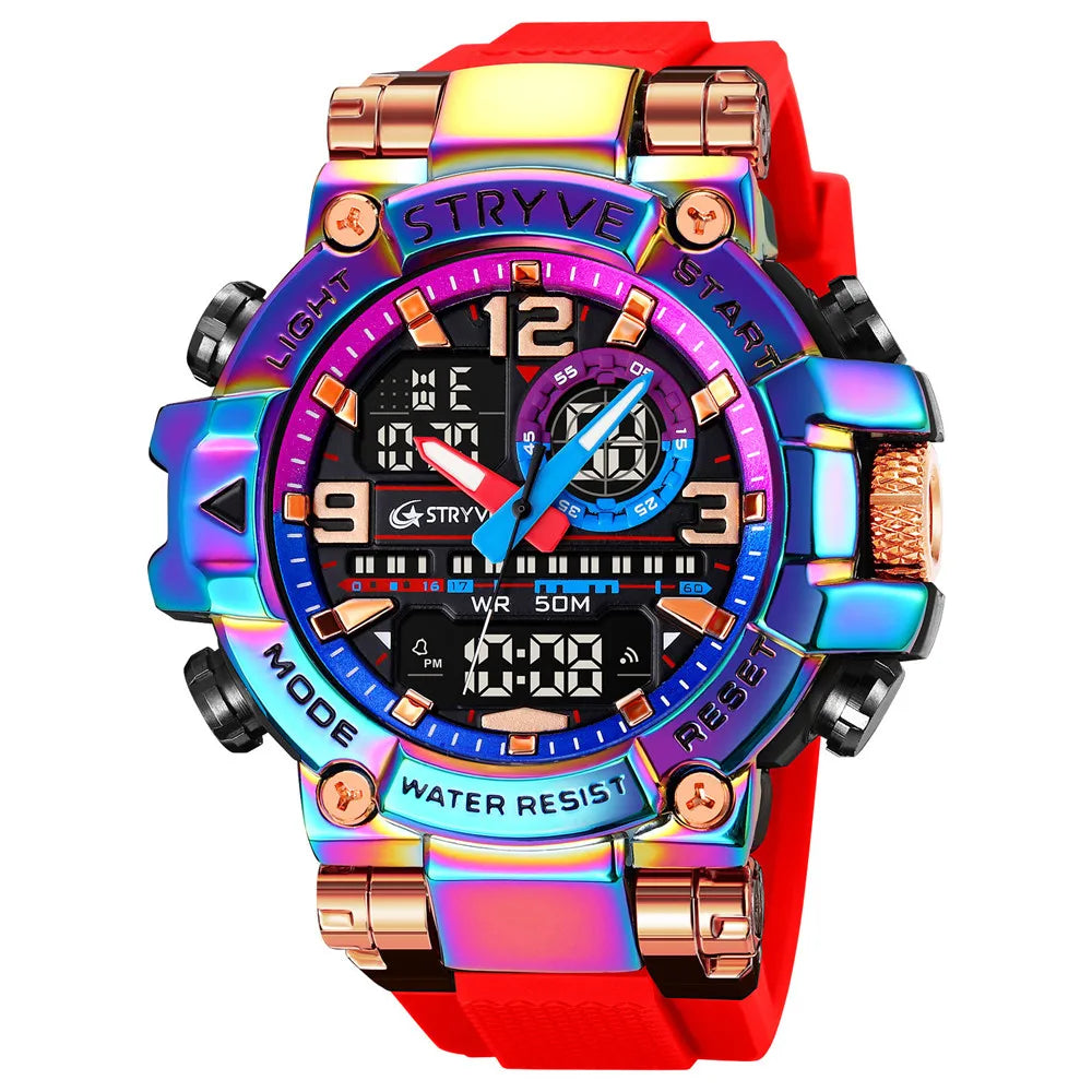 New STRYVE Watch for Men's Digital-Analog Dual Movement Luminous Calendar Waterproof Watches Fashion Men's Sports Watch 8025 goobingoo