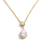 Cubic Zirconia Water Drop Pendant Necklace Stainless Steel