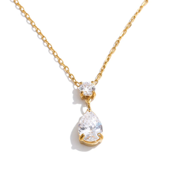 Cubic Zirconia Water Drop Pendant Necklace Stainless Steel