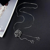 Black Rose Pendant Necklace Gothic Long Statement Chain