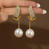 Bow Pearl Stud Earrings Elegant Diamond Accent Jewelry