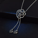 Black Rose Pendant Necklace Gothic Long Statement Chain
