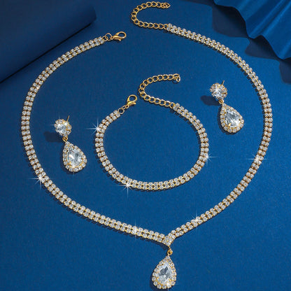 Crystal Water Drop Jewelry Set — Necklace, Earrings & Bracelet