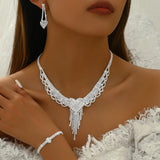 Peach Heart Tassel Jewelry Set Necklace Earrings Bracelet