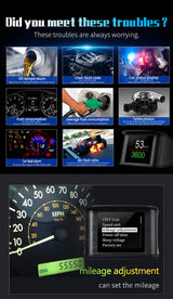 P10 Pro Head Up Display OBD2 Car Digital Speedometer Mileage & Temperature Gauge