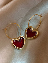 Wine Red Heart Earrings Romantic Statement Jewelry