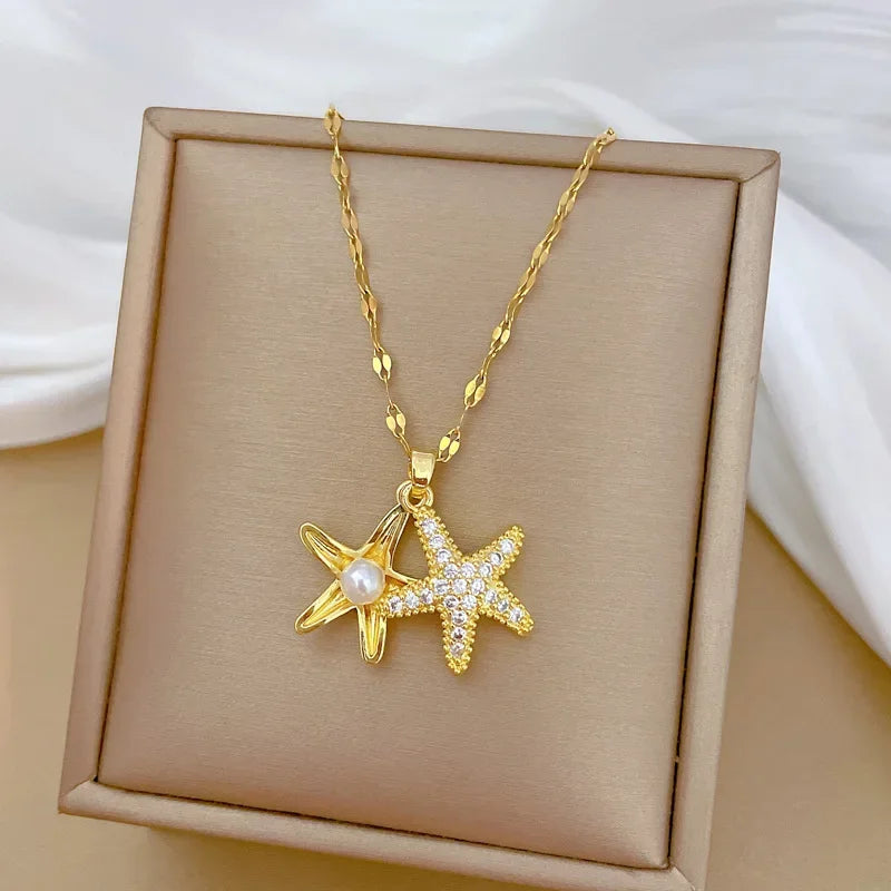 Fashionable and Luxurious Peach Heart Pearl Oyster Necklace, Personalized and Versatile Stainless Steel Clavicle Chain goobingoo