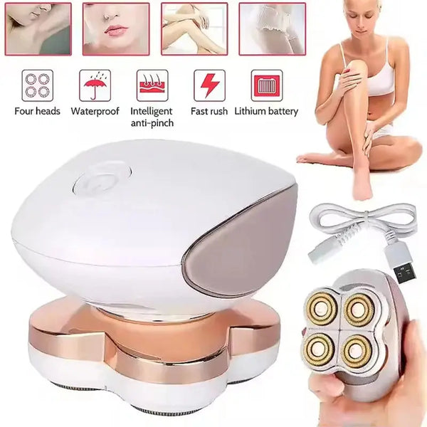 Portable 4-head shaver for women, electric USB charging hair removal device, no pain marks all over the thighs, compact shaver goobingoo
