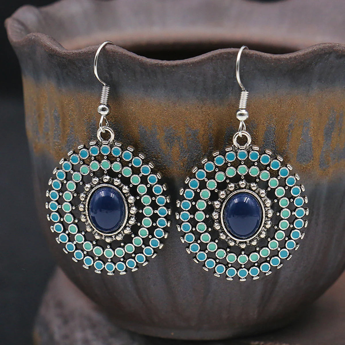 Bohemian Colorful Disc Earrings Statement Festival Jewelry