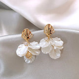 Gold Petal Tassel Earrings Fairy Shell Elegant Drop Jewelry