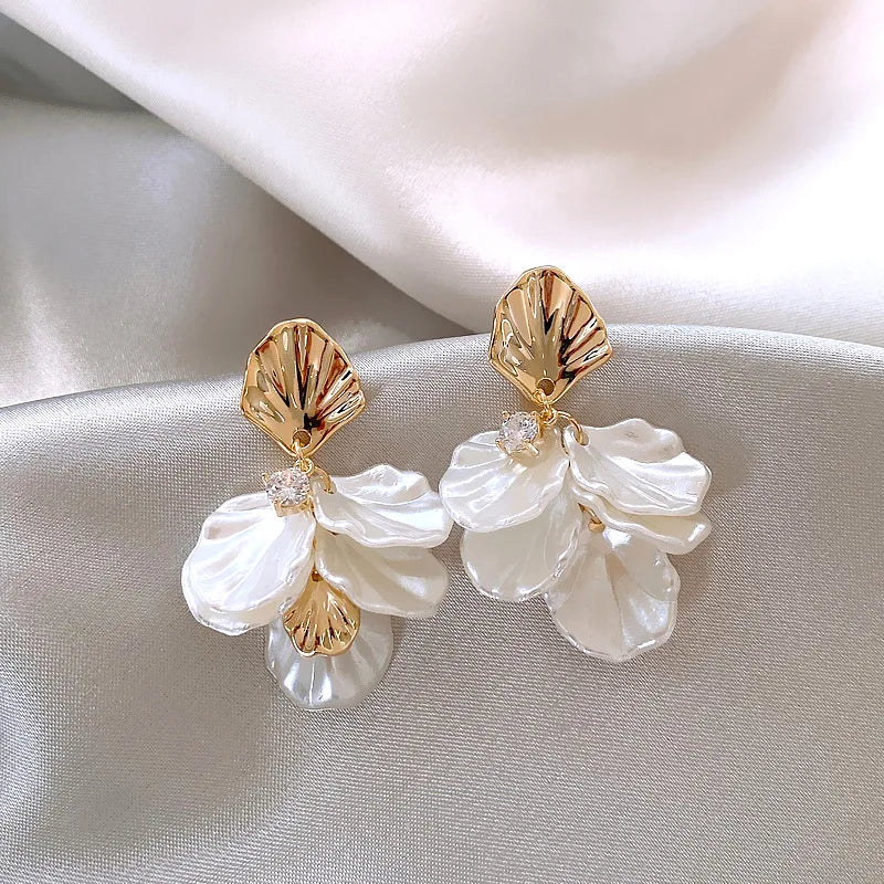 Gold Petal Tassel Earrings Fairy Shell Elegant Drop Jewelry