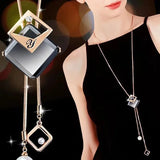 Black Rose Pendant Necklace Gothic Long Statement Chain