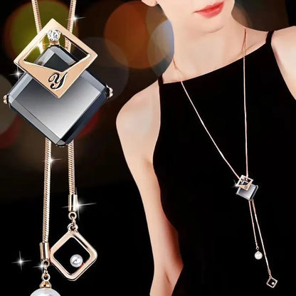 Black Rose Pendant Necklace Gothic Long Statement Chain
