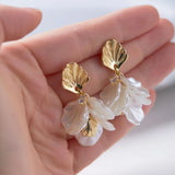 Gold Petal Tassel Earrings Fairy Shell Elegant Drop Jewelry