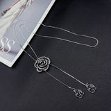 Black Rose Pendant Necklace Gothic Long Statement Chain