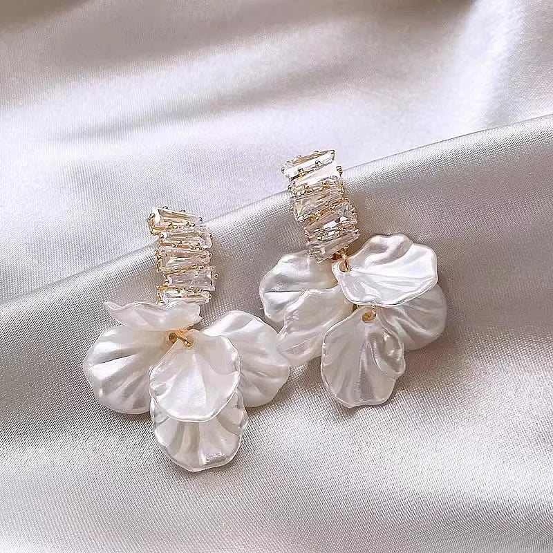 Gold Petal Tassel Earrings Fairy Shell Elegant Drop Jewelry