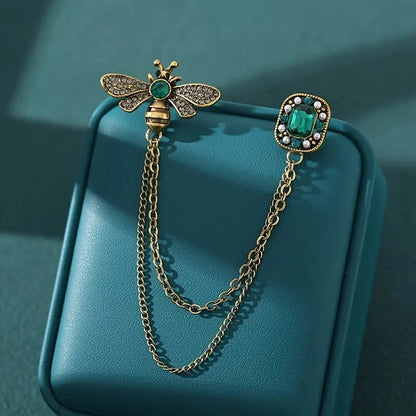 Crystal Bee Tassel Brooch Luxury Statement Pin