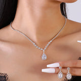 Elegant Droplet Necklace Earrings Set Wedding Party Jewelry