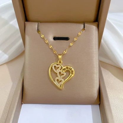 Fashionable and Luxurious Peach Heart Pearl Oyster Necklace, Personalized and Versatile Stainless Steel Clavicle Chain goobingoo