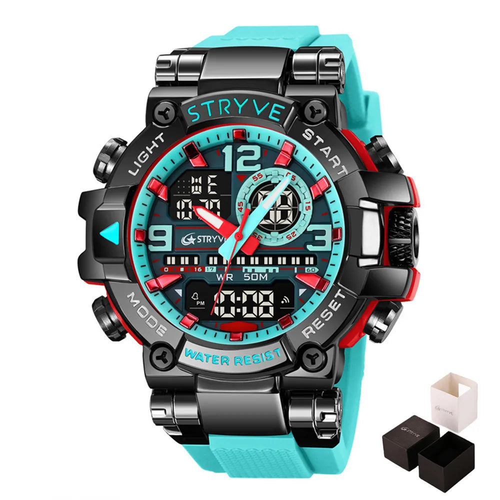 New STRYVE Watch for Men's Digital-Analog Dual Movement Luminous Calendar Waterproof Watches Fashion Men's Sports Watch 8025 goobingoo