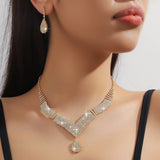 Rhinestone Teardrop Jewelry Set Necklace Earrings Wedding Bridal