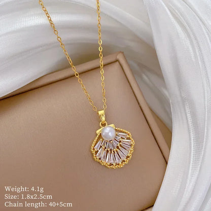Fashionable and Luxurious Peach Heart Pearl Oyster Necklace, Personalized and Versatile Stainless Steel Clavicle Chain goobingoo
