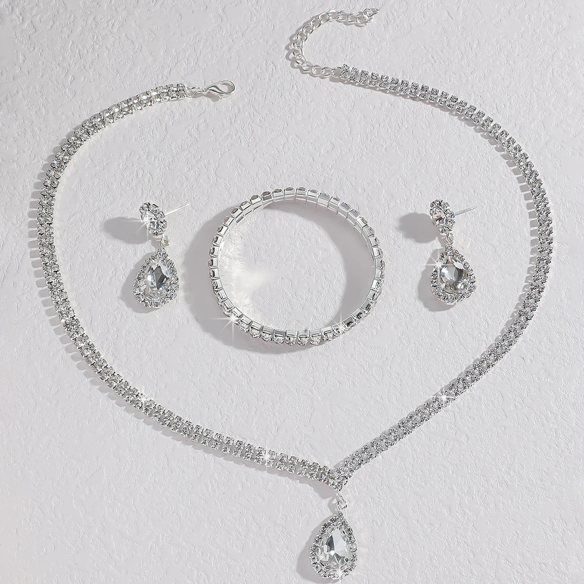 Crystal Water Drop Jewelry Set — Necklace, Earrings & Bracelet