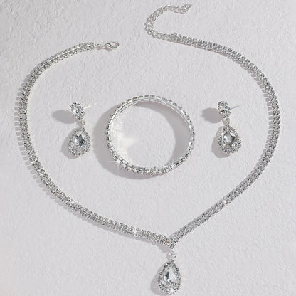Crystal Water Drop Jewelry Set — Necklace, Earrings & Bracelet