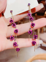 Vintage Rose Drop Earrings Long Diamond Elegant Jewelry