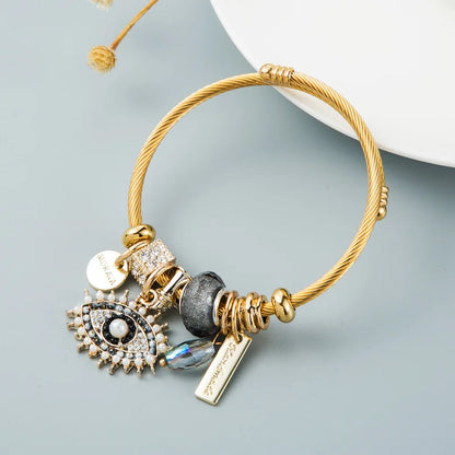 Evil Eye Stainless Steel Charm Bracelet — Gold Plated Daily Wear