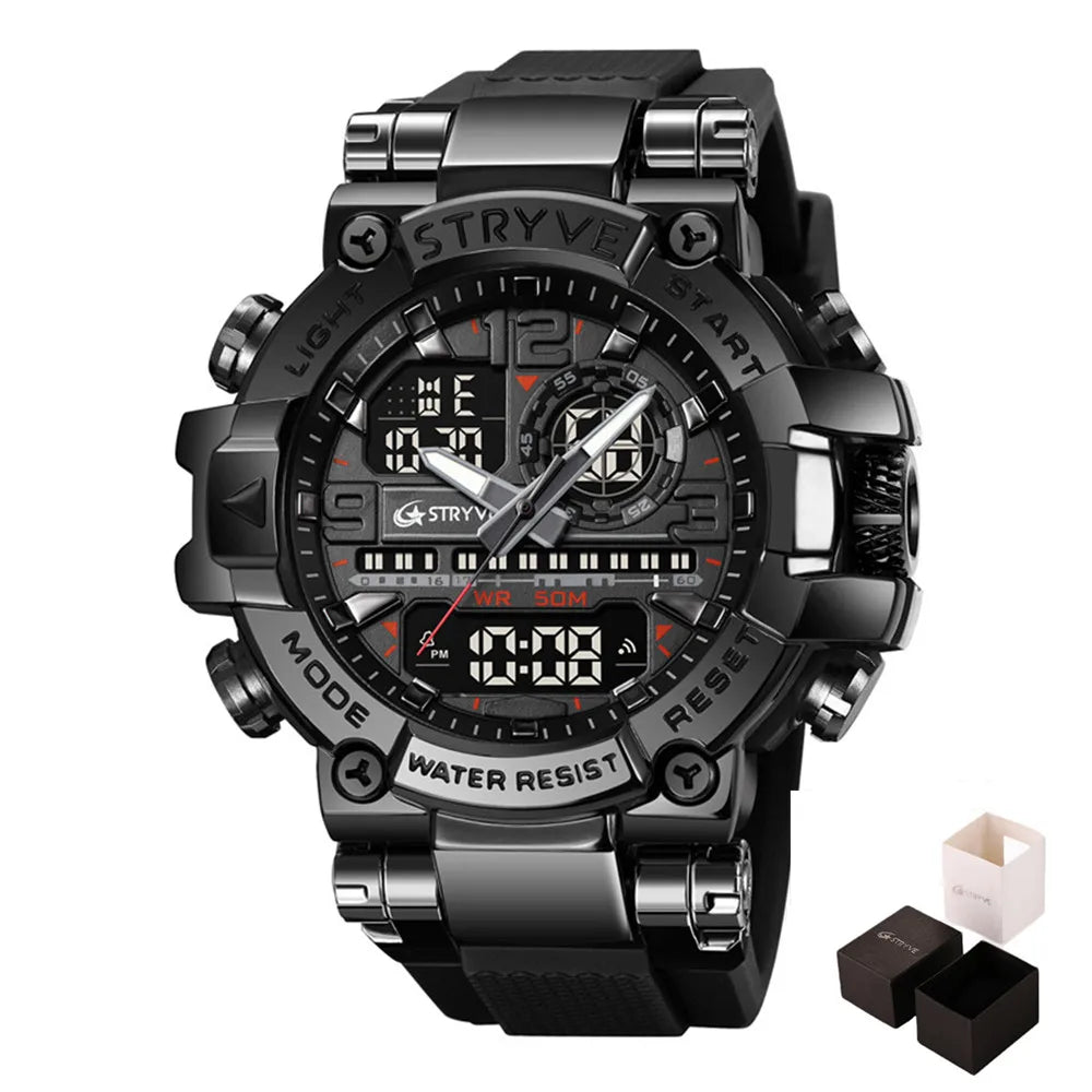 New STRYVE Watch for Men's Digital-Analog Dual Movement Luminous Calendar Waterproof Watches Fashion Men's Sports Watch 8025 goobingoo