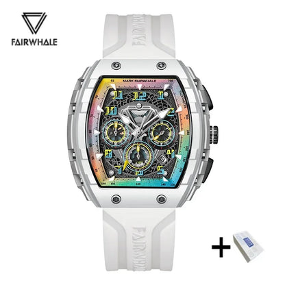 Mark Fairwhale 5001 New Trend Mens Watch Tonneau Dial Chronograph Calendar Luminous Waterproof Quartz Watch for Men Reloj Hombre goobingoo