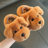 goobingoo Cute Cartoon Dog Winter Slippers - Soft Sole Warm Indoor Furry Shoes