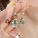 Cat Eye Stone Teardrop Earrings Elegant Niche Jewelry
