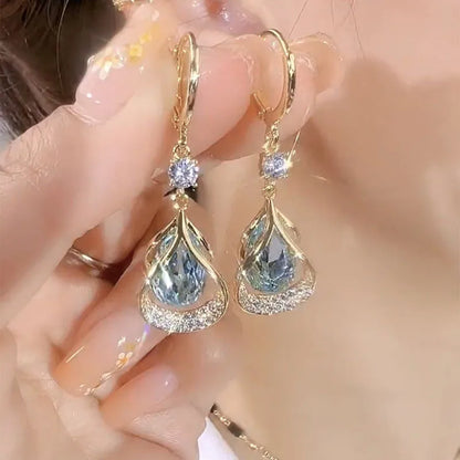 Cat Eye Stone Teardrop Earrings Elegant Niche Jewelry