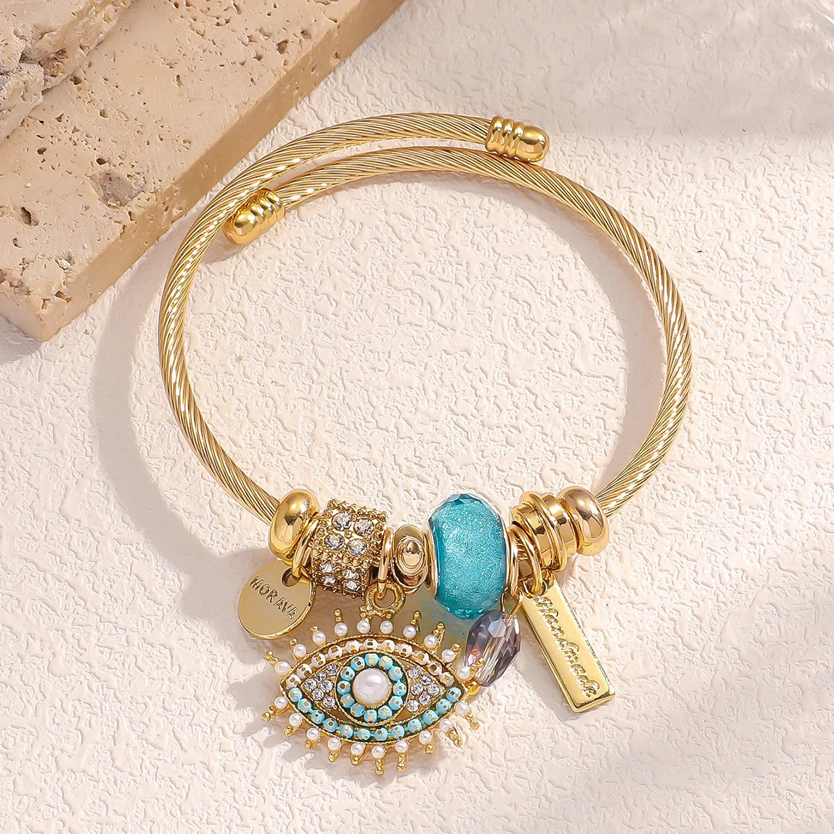 Evil Eye Stainless Steel Charm Bracelet — Gold Plated Daily Wear